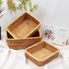 Hand woven furniture with charm: Vietnamese Rattan Hand Woven Basket Natural Rattan Small Storage Basket Table Organizer Rattan Basket Wicker Baskets Storage Square Baskets