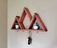 Rustic Mountain Shelf With Hooks Wall Key Rack Hat Rack Key Etsy In 2020 Decorating Shelves Rustic Wall Decor Key Hanger