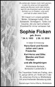 Traueranzeigen von Sophie Ficken | nordwest-trauer.de