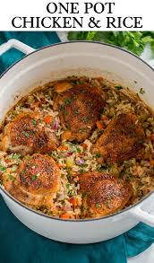 One Pot Chicken And Rice A Flavorful Recipe Including Tender Pan Seared Chicken Thighs And Seasoned Chicken Dinner Recipes Flavorful Recipes Chicken Recipes