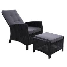 Sun Lounge Recliner Chair Wicker Lounger Sofa Day Bed Outdoor Furniture Patio Garden Cushion Ottoman Black Gardeon Outdoor Wicker Furniture Outdoor Recliner Day Bed Outdoor