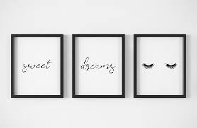 Sweet Dreams Print Set Of 3 Bedroom Wall Art Set Eyelashes Print Cute Wall Decor Modern Nursery A Kid Room Decor Cute Wall Decor Eyelash Print
