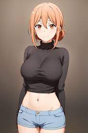 Hentai Busty – 1826313 1girl alluring big breasts crop top jean shorts milf  orange eyes – Hentai Busty