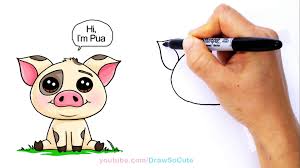 Draw small circles to form the beads, and connect them using short lines. How To Draw Moana Pua Pig Step By Step Cute And Easy Disney Movie Video Dailymotion