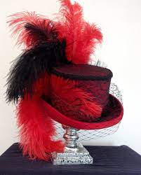 Victorian Burlesque Red And Black Lace Feathered Top Hat Fancy Hats Crazy Hats Top Hat