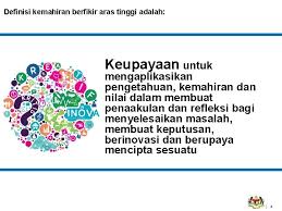 Kbat ialah keupayaan untuk mengaplikasikan pengetahuan, kemahiran dan nilai dalam membuat penaakulan dan refleksi bagi menyelesaikan masalah, membuat keputusan, berinovasi dan berupaya mencipta sesuatu. 28022014 Konsep Kemahiran Berfikir Aras Tinggi Kbat Bahagian