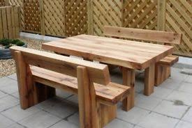 Oak Table And Bench Railway Sleeper Bench Set Garden Set Summer Furniture Set Loughview Joinery Ltd Summer Furniture Wooden Garden Table Outdoor Bench Table