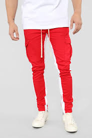 Black And Red Joggers Mens Travis Cargo Pants Red White
