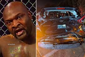 Ahmed Johnson was involved in a serious car accident after his car (shown  in the photo) was struck by a drunk driver. Ahmed noted that he's fine:  "When you have the Lord