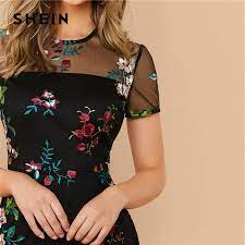 Why not go for a classic vintage inspired lbd embellished with stunning hand embroidered flowers at show your bold style in black with flowers. Shein Black Sheer Mesh Yoke Flower Embroidered Dress Women 2020 Summer Elegant Fitted High Waist Floral Short Dresses Dresses Aliexpress