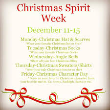 Christmas spirit monday, december 14 th wear a santa hat, elf ears or antlers and show some holiday cheer! Next Week Will Be Christmas Spirit Week Jackson County Middle School Facebook