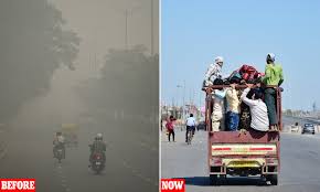 According to the central pollution control board (cpcb) data, delhi's overall air quality index stood at 112, which falls in the 'moderate' category. Coronavirus India Air Pollution Plunges As Lockdown Continues Daily Mail Online