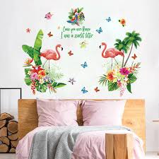 Coastal decor bedroom decor lamp interior home decor interior decorating home decor flamingo decor. Romantic Love Red Flamingo Wall Stickers Tropical Green Leaf Flowers Butterfly Decals Girl Bedroom Parlor Decor Wardrobe Sticker Buy At The Price Of 10 89 In Aliexpress Com Imall Com