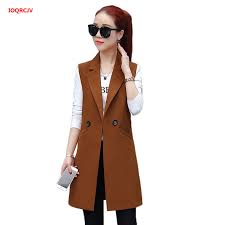 Veste sans col pour femme. Veste Longue Sans Manches Pour Femmes Nouvelle Collection Printemps Automne Costume A Bouton A Blazer Sans Manches Manteau Grande Taille 4xl W499 Aliexpress