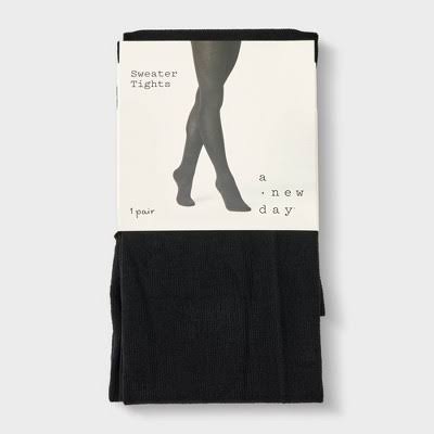 Women's Flat Knit Fleece Lined Tights - A New Day Black S/M