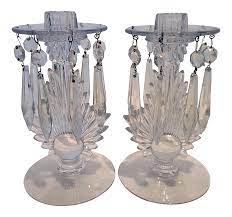 1600 x 1600 jpeg 194 кб. 1940s Art Deco Fostoria Crystal Mayflower Flame Candlesticks W Prisms A Pair Chairish