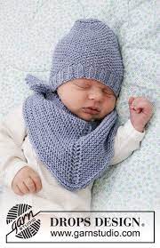Knitted Hat And Shawl For Baby In Drops Babymerino With Moss Stitch And Garter Stitch Size Baby Knitting Knitting Patterns Free Scarf Baby Knitting Patterns