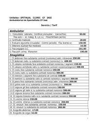 Compartiment primire urgente de specialitate. Tarife Servicii Medicale Si Investigatii Ambulatoriu Cf Iasi