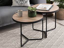 Couchtisch schwarz klein schwarze hochglanz couchtische günstig online kaufen ladenzeile schwarze hochglanz couchtische bei ladenzeile de große auswahl an reduzierten möbeln und. Couchtisch Heller Holzfarbton Schwarz 2er Set Klein Und Mittelgross Rund Melody Beliani De