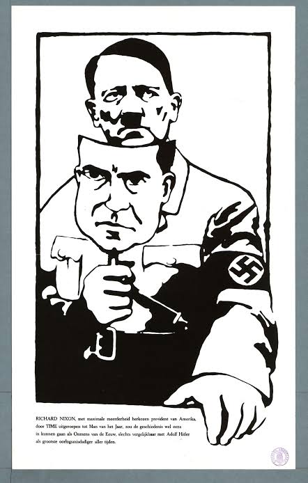 Dutch anti-Nixon poster comparing Richard Nixon with Adolf Hitler, The Netherlands, 1973 : r/PropagandaPosters