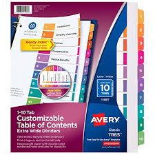 Quickly & easily reference sections; Avery Extra Wide 10 Tab Dividers For 3 Ring Binders Customizable Table Of Contents Multicolor Tabs 36 Packs 11165 Buy Online In Jamaica At Jamaica Desertcart Com Productid 1039083