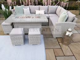 Check spelling or type a new query. Santa Monica Corner Sofa Set With Fire Pit In Light Grey Pre Order March 2022 Luxury Rattan