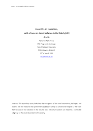 They claim , for example, that the pandemic has produced only one truly new word: Pdf Covid 19 An Exposition With A Focus On Social Isolation In The Elderly Uk Draft