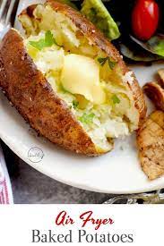 Air Fryer Baked Potatoes Crispy Skin Fluffy Middle Recipe Air Fryer Recipes Easy Air Fryer Recipes Healthy Air Fryer Baked Potato