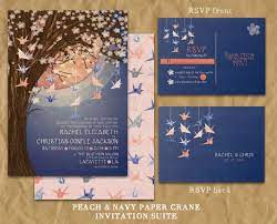 Pin By Cayce Matteoli On Earthereal Design Crane Wedding Invitations Paper Crane Wedding Peach Wedding Invitations