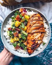 Mango Bbq Chicken With Mango Salsa And Rice Grilled Dinner Healthy Healthy Recipes