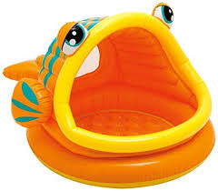 Splash And Play Inside A Fun Lazy Fish With The Intex Lazy Fish Shade Baby Pool A Built In Sunshade Provides Partial Pr Baby Pool Baby Paddling Pool Pool Toys