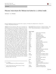 This unique property makes the electrolyte quite promising for the development of rechargeable polymer lithium batteries. Pdf Polymer Electrolytes For Lithium Ion Batteries A Critical Study