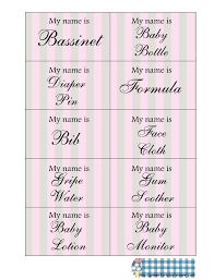 Instruct the guests that as the expectant mother is opening her gifts, they place a hershey's kiss or other game piece on their card if the gift is on one of the squares of their baby shower bingo card. Free Printable Baby Shower Name Tags Game