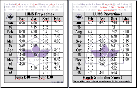 Lums Namaz Times Chart