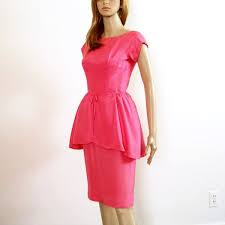 1950s Peplum Dress Late 50s Hot Pink Wiggle Dress Extra Extra Small 76 Via Polyvore Featuring Dresses Pink Peplum Dress Peplum Dress Light Pink Long Dress