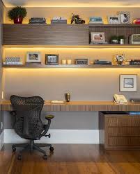 Pdm Currentphoto Title Hardwood Home Office With Smart Lighting The Shelves Lighting Contemporary Home Office Home Office Design Home Office Decor