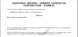 Acord 25 additional insured and waiver with additional insured endorsement form. The Cg 20 10 11 85 What You Should Know Redhotinsurance