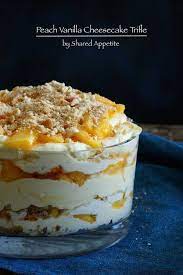 Delicious Recipes Peach Vanilla Cheesecake Trifle Shared Appetite Recipe Trifle Recipe Peach Desserts Peach Recipe