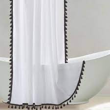 Pretty shower curtain in a light + airy print we love. Buy Uphome Tassel Shower Curtain White Fabric Shower Curtain With Black Fringe Trims Vintage Boho Chic Cloth Shower Curtains For Bathroom Showers 60 X 72 Online In Indonesia B07sf5hh7z