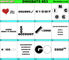 One in a million please try and solve each rebus puzzle, writing your answer in. Dingbats Quiz 53 Find The Answers To Over 700 Dingbats Words Up Games