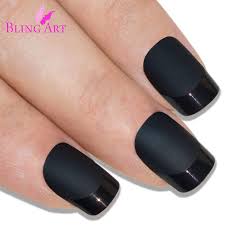 Bezogen auf farbe schwarz matt grösse l. Falsche Nagel Von Bling Kunst Schwarz Matt French Manikure Gefalschte Mittlere Tipps Mit Kleber