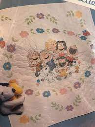 Jcq Stamped Cross Stitch Baby Quilt The Peanuts Gang New Snoopy 35x43 New Baby Quilts Baby Quilt Kit Flower Quilts