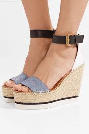 Black And White Espadrille Wedges Light Denim Denim And Leather Espadrille Wedge Sandals See By Chloe Espadrilles Wedges Leather Espadrilles Espadrilles