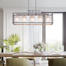 Elegant Cut Crystal 5 Lights Linear Pendant Chandelier Light Clear Gla Homebeyond