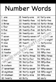 numbers in words 1 60 number words chart one worksheet