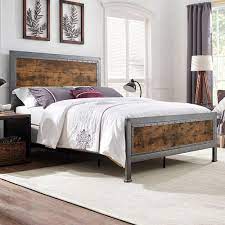 industrial brown wood metal queen bed bed frame headboard bed furniture metal beds
