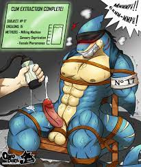 2016 anthro ball stretcher balls ballsack blindfold blue body  blue skin blush bodily fluids bondage bound chair chair bondage cock ring cum  cum on leg cum string cumshot duo