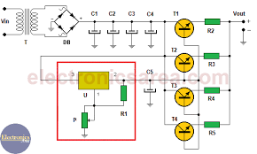 You can also use lm338 instead of lm317 which is also a variable voltage regulator having more current capacity. This 20 Amp Variable Power Supply Varies Its Output Voltage From 1 5 To 15 Volts And Is Based On The We Power Supply Circuit Electronic Schematics Power Supply