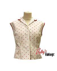 Chemisier vintage 1950s blanc à pois rouge - bettys vintage