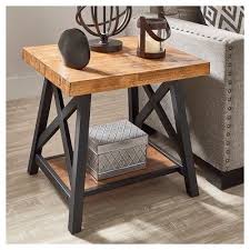 Lanshire Rustic Industrial Metal Wood End Table Oak Inspire Q Oak End Tables Wood End Tables Industrial Home Design